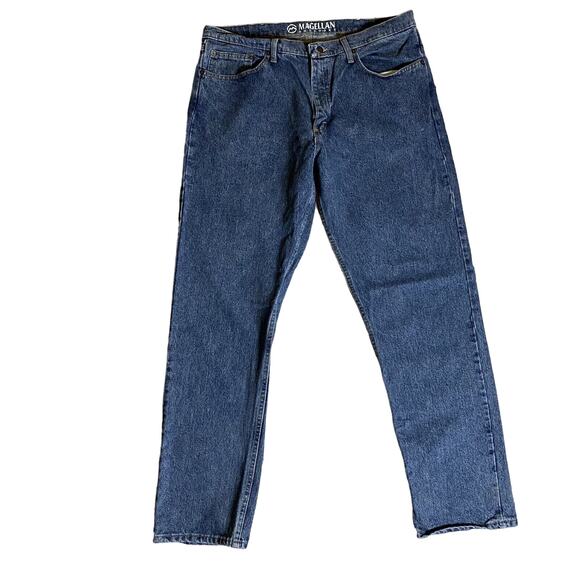 Magellan Outdoors 38x34 Blue Jeans Medium Wash Classic Heavy Denim Work Pants - Picture 1 of 11